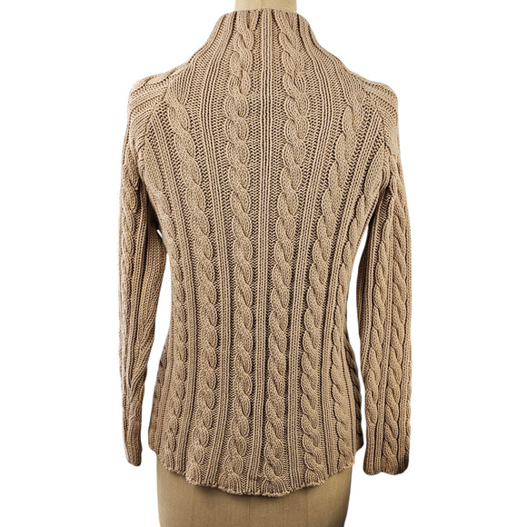 taupe cable funnel sweater Small  neutral classic modest bulky normcore - Picture 4 of 8